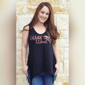 Black Wild West Fringe Tank Top, Size Women's Large